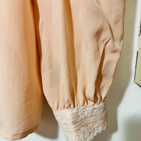 VINTAGE The Silk Farm 100% Silk Lace-Accented Blouse in Soft Peach - Picture 6 of 9
